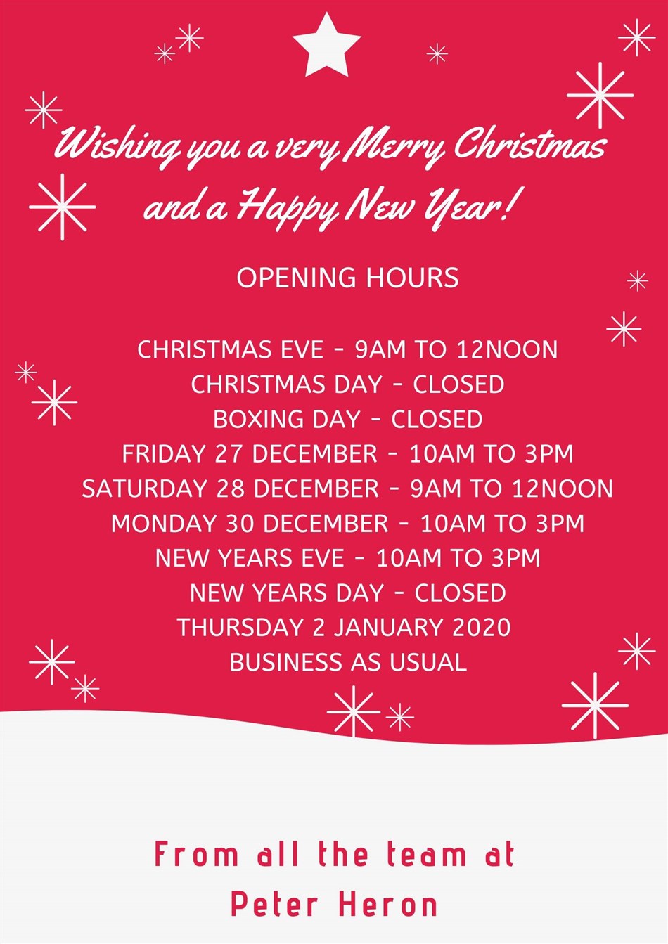 Festive Opening Hours